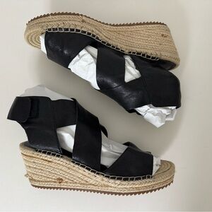Eileen Fisher black Willow Espadrille Wedge Sandal Size 8.5